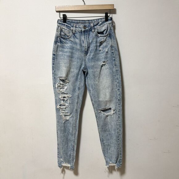 American Eagle |‎ Acid Wash High Rise 90s Distressed Grunge Mom Jeans, 0 - Picture 1 of 12